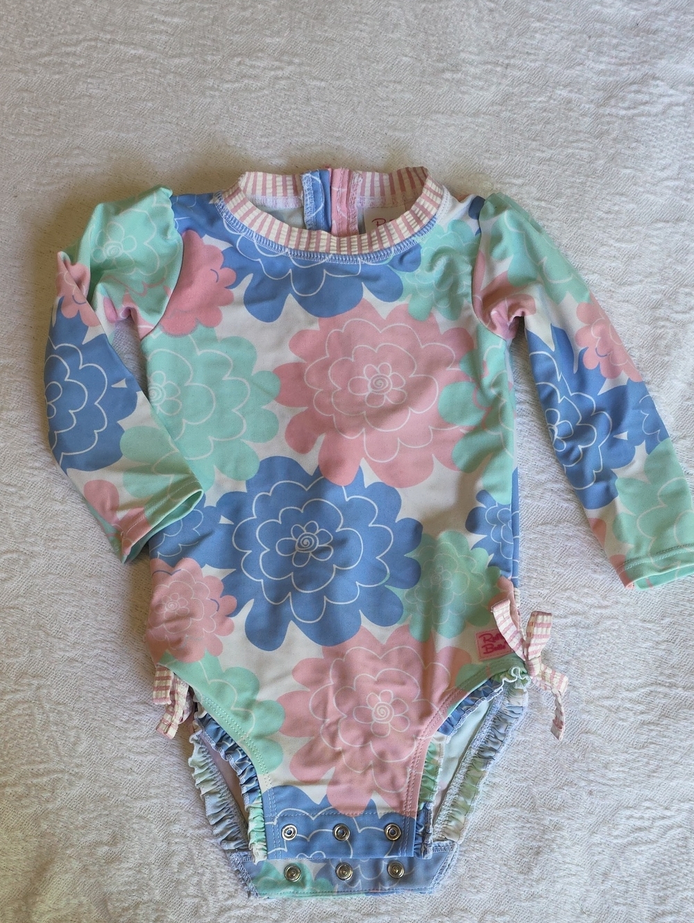 Ruffle Butts Pink Mint Blue Floral Long-Sleeve Rashguard, 12-18 Month